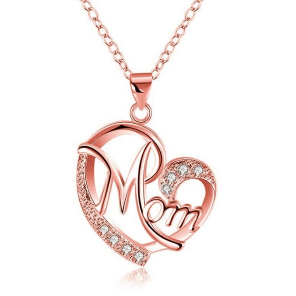 Rose Gold‎ Love Heart Mom Charm Pendant Chain Necklace Great Gift Mother's Day